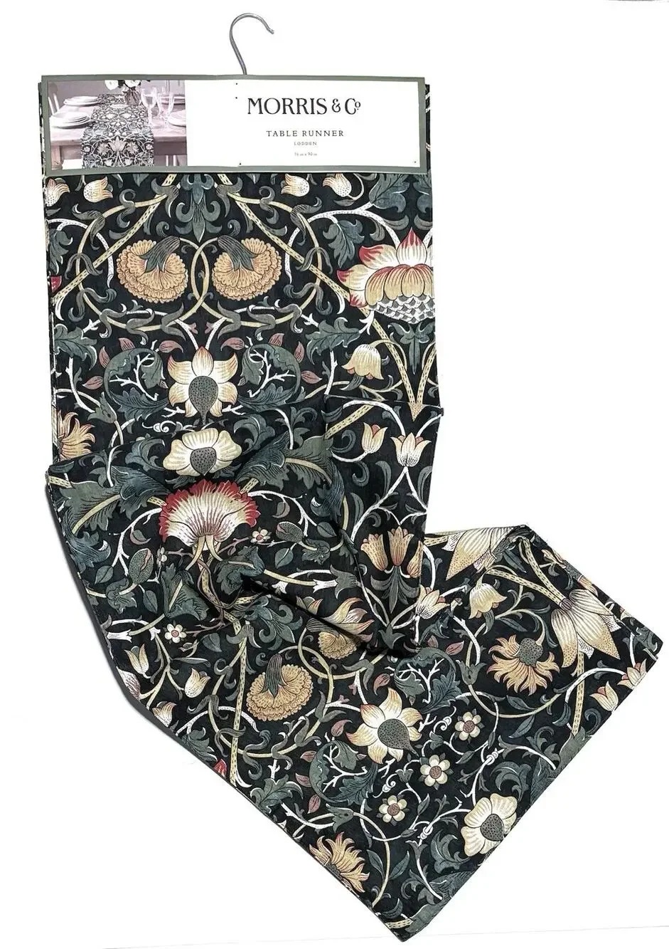 William Morris & Co Lodden Table Runner Dark Green 100% Cotton 16x90 NWT